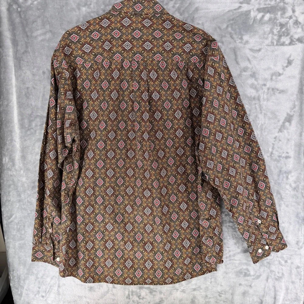 Cinch Mens Geometric Print Long Sleeve Button Down Shirt Brown Red Blue Size L‎